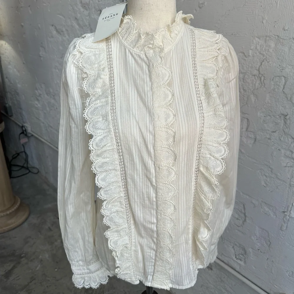Sézane Chemise Marianella Scalloped White Victorian Blouse SIZE 4 - Picture 1 of 13